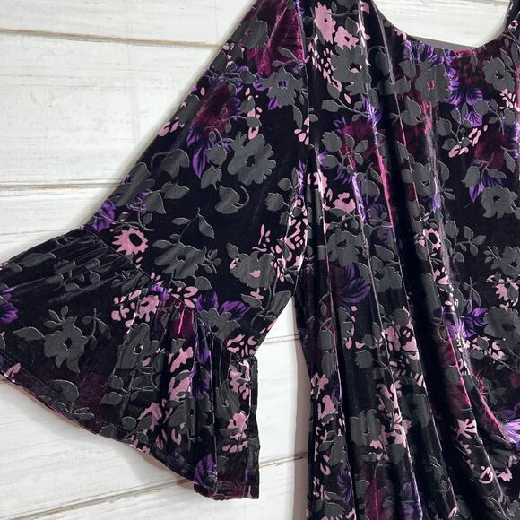 Adrianna Papell Velvet Burnout Sheath Dress Floral Black Purple Plus Size 26W - Picture 4 of 12